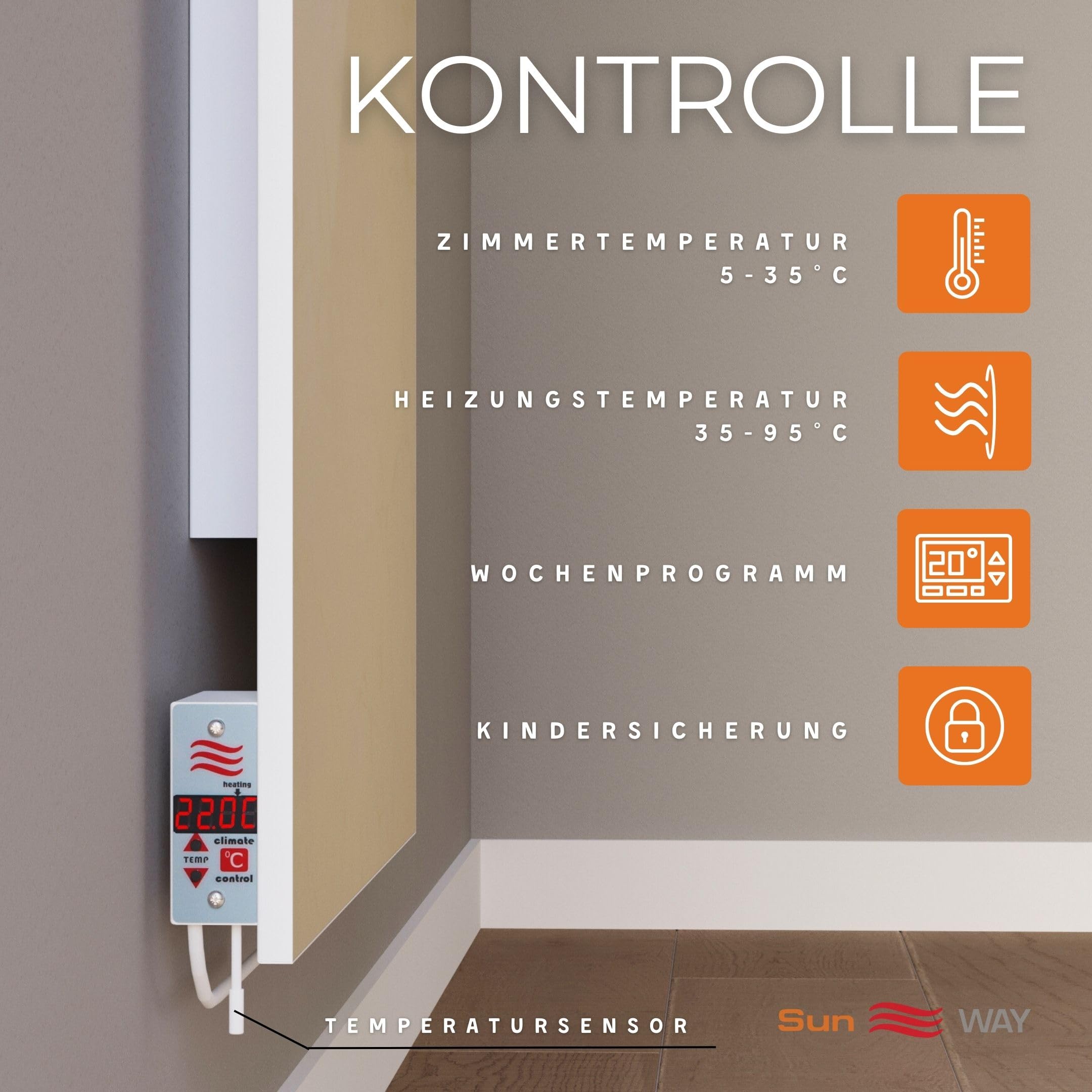 Ceramiczny grzejnik. Panel podczerwieni. Sun WAY TCМ-RA 500 watt | Ogrzewanie do 10 m² | Z wbudowanym programatorem