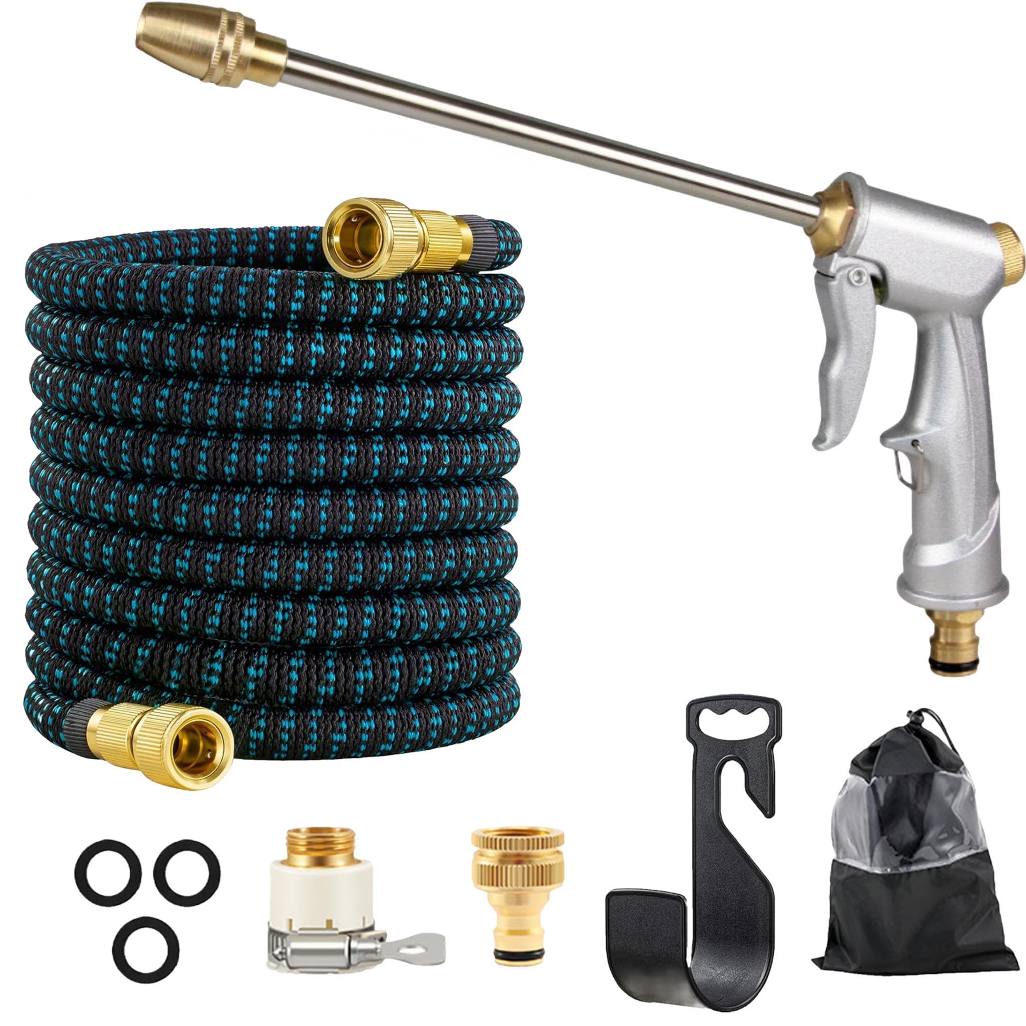Vectorgolden 25FT Expandable Garden Hose Pipe, Flexible Hose Pipe, Metal Water Gun with 4 Function Nozzle, Complete with 1/2" & 3/4" Connectors for Car Wash, Outdoor Cleaning, Garden Watering