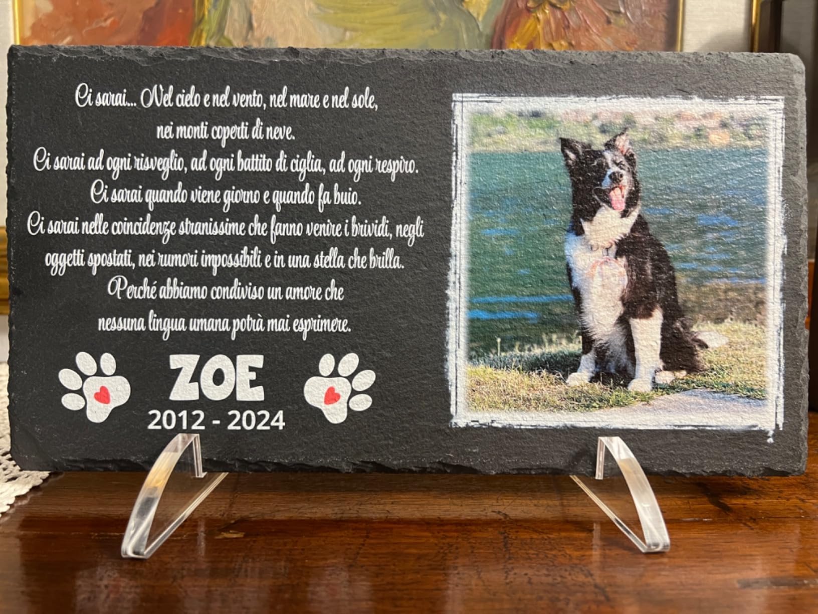 Lapide commemorativa per Cane e Gatto, Memoriale Personalizzabile in Pietra, Lapide Cane Personalizzata per Esterno con Foto del Tuo Animale Domestico (Rettangolare 32,5x17,6cm)