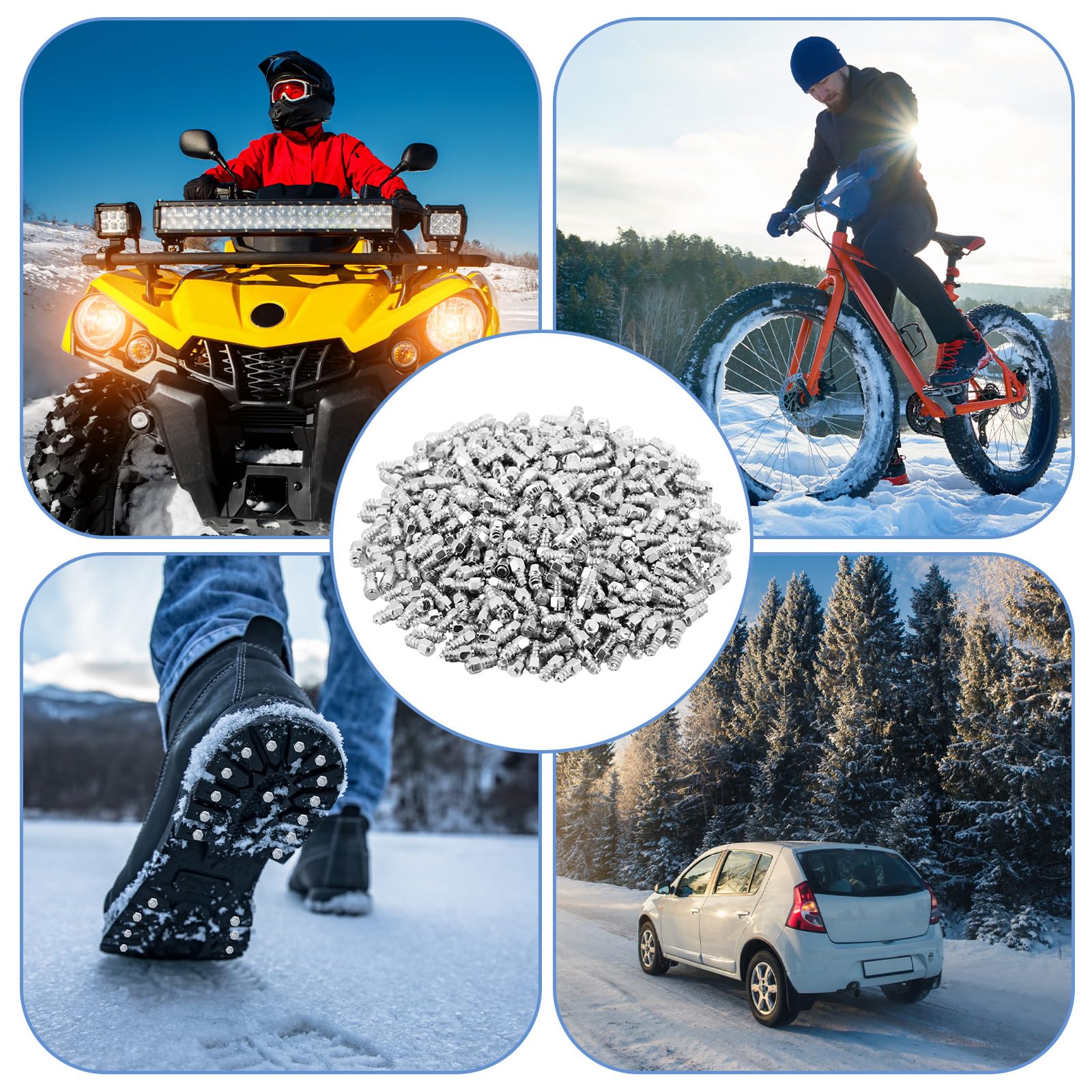 500 borchie per pneumatici, 9 mm, in carburo, per auto, camion, moto, bagagliaio, ATV, SUV, accessori per auto, riutilizzabili, anti-ghiaccio, con manicotto di installazione
