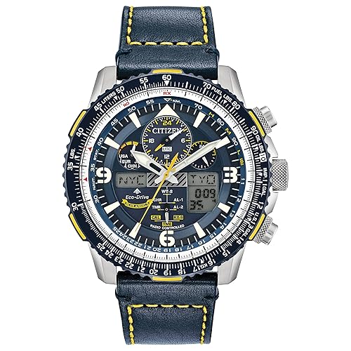 Reloj Piloto CITIZEN Men's Eco-Drive Promaster Air Skyhawk Atomic Time Keeping en Acero Inoxidable con Correa de Cuero Azul, Dial Azul (Modelo: JY8078-01L)
