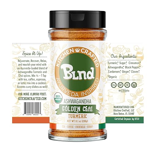 Hecho a mano BLND - Cúrcuma inspirada en Ayurveda, Ashwagandha Golden Chai con bienestar Ayurvédicas Delicias Chai en polvo y especias de cúrcuma,