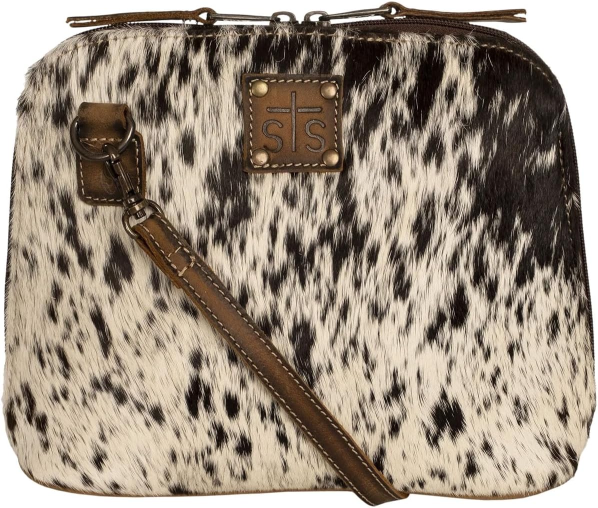 STS Ranchwear Womens Weezy Distressed Brown Cowhide Crossbody Bag