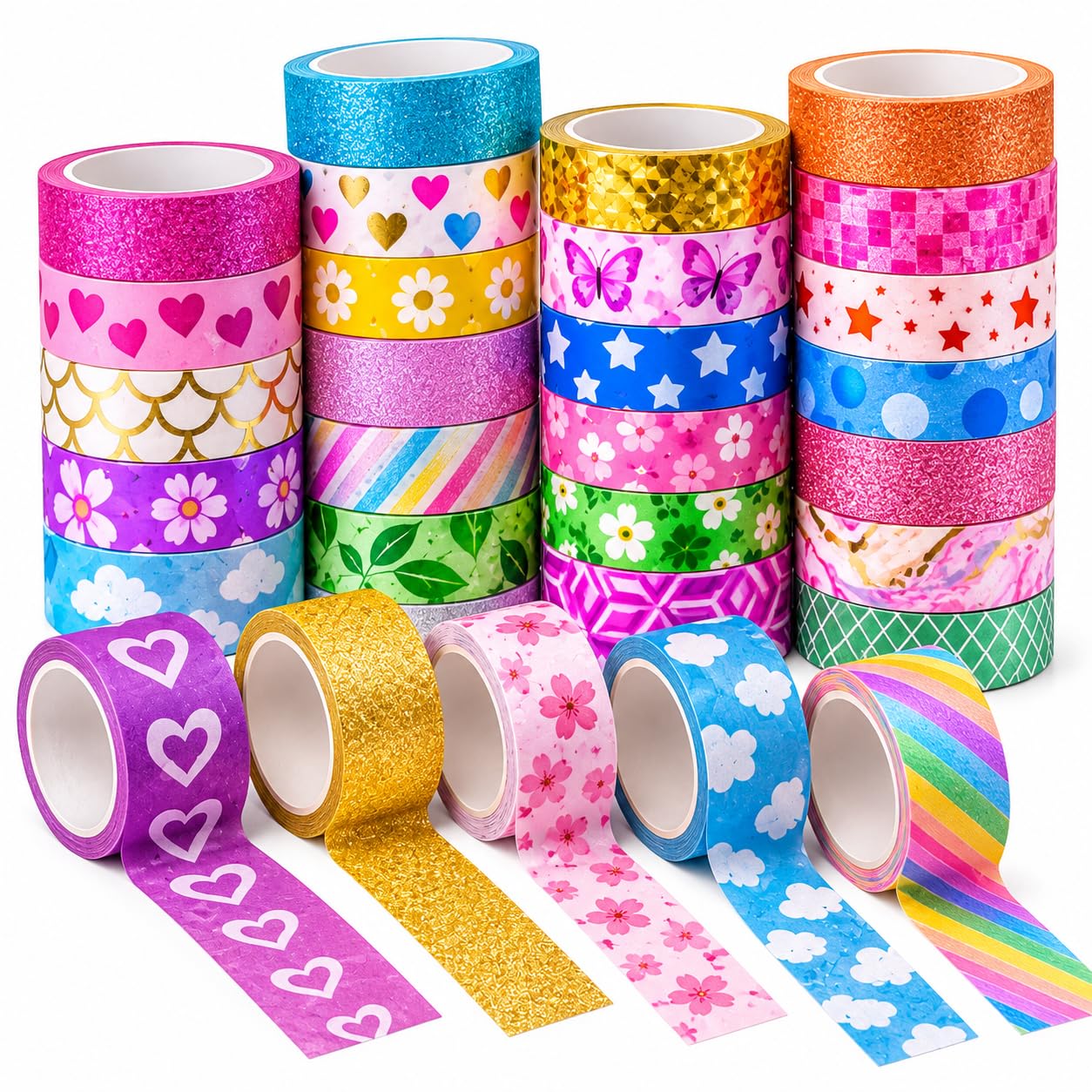 Colorful Glitter Tape Rolls - Set of 36 -4 Colorful Glitter Tape Rolls - Set of 36 -4