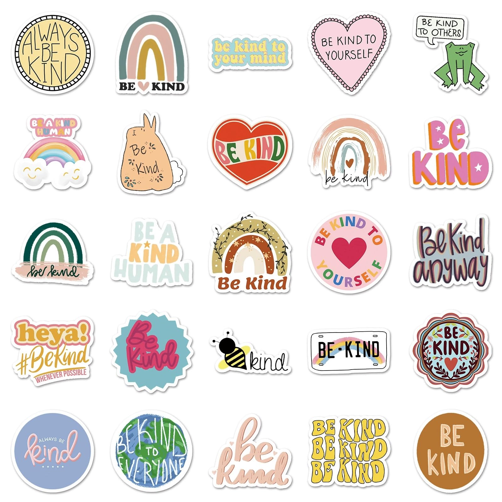 50 Pcs Be Kind Stickers for Water Bottle Waterproof Sticker for Laptop Skateboard Phone Car Decals for Teens Adults for Party Favors Supplies Decor (Friendly Stickers) - Image 4