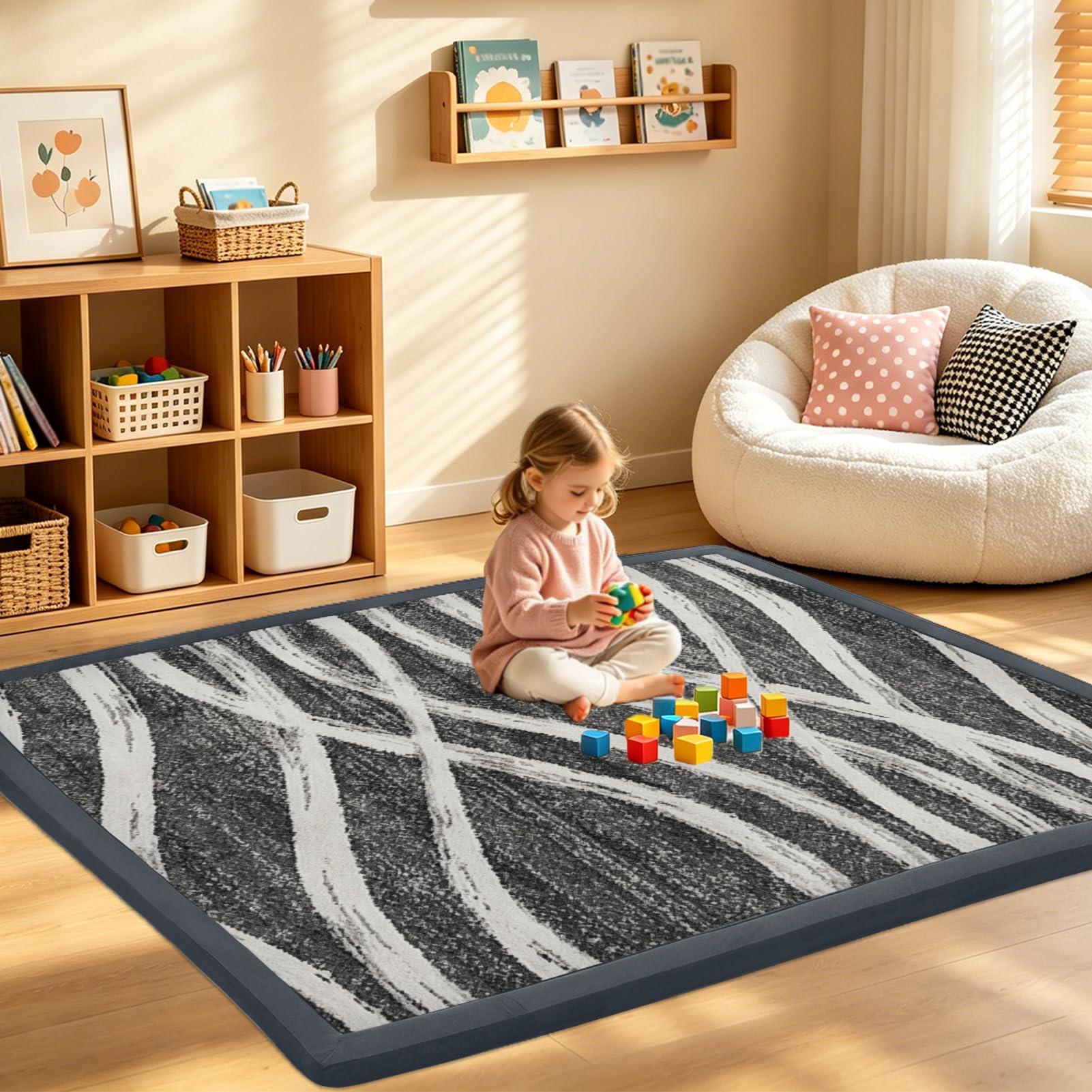 Mata do zabawy dla niemowląt o grubości 2 cm mata do raczkowania z pianki z pamięcią kształtu 130 x 130 cm | Koralowy aksamitny dywan do przedszkola antypoślizgowa miękka mata podłogowa dla niemowląt dzieci salon pokój zabaw maluch