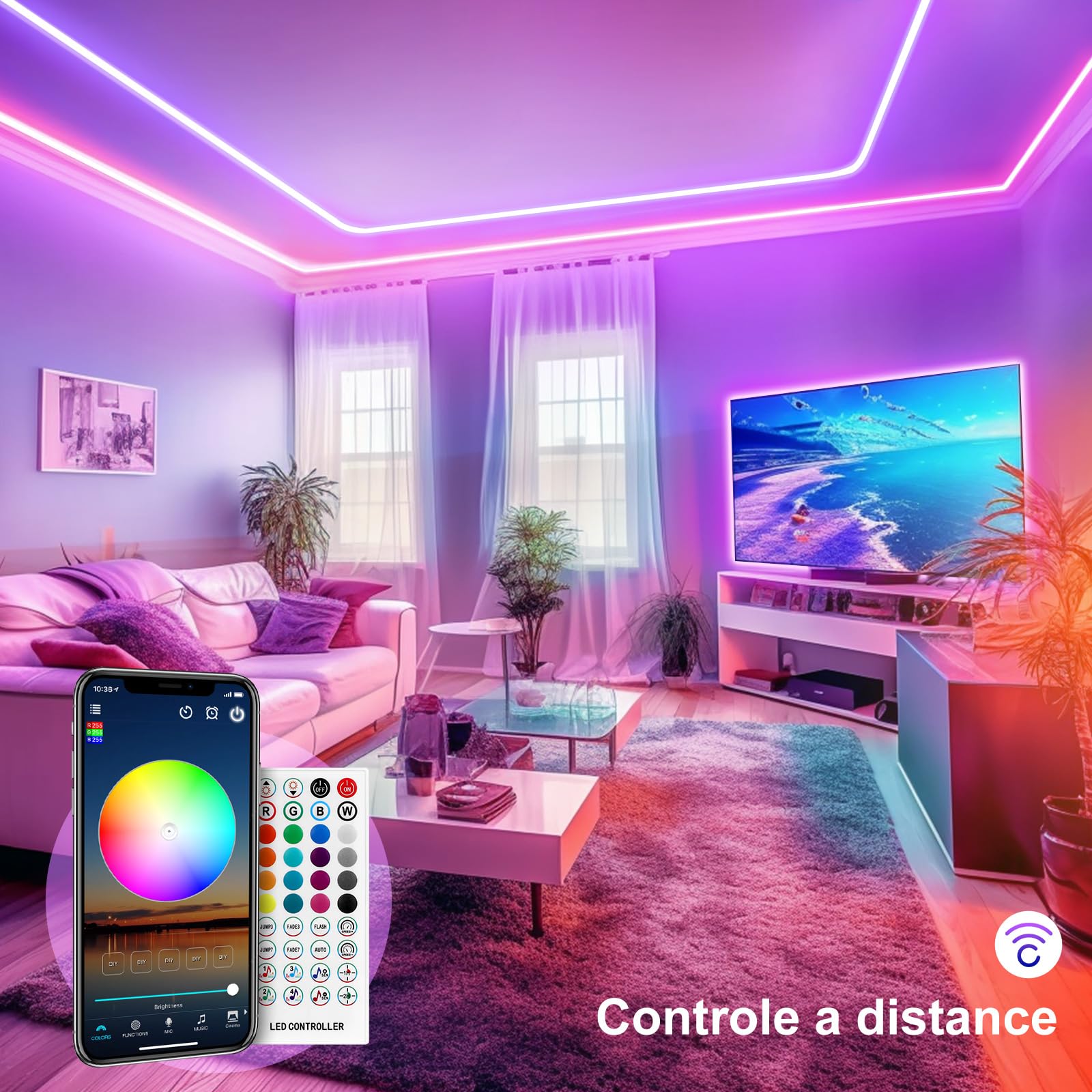 VKH Striscia LED 5 Metri, LED Striscia RGB Colorate con Telecomando, App Controllata, Sincronizza Cambia Colore con la Musica, Luci LED per Camera da Letto, Cucina, Decorazione per Feste, Bar (5m)
