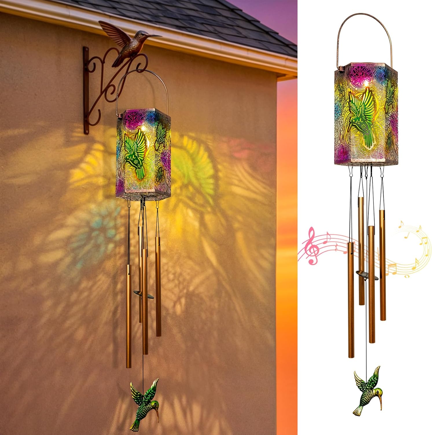 Hummingbird Solar Wind Chimes for Outside Gifts for Women,3D Multicolor Waterproof Solar Lantern Wind Chimes Outdoor Lights LED Hanging Decor for Garden, Patio, Yard Gifts for Mom Grandma
