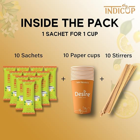 INDICUP Lemon Tea Instant Premix, 20 Sachets - Mix, Refreshing Taste 1 Count (Pack 2)