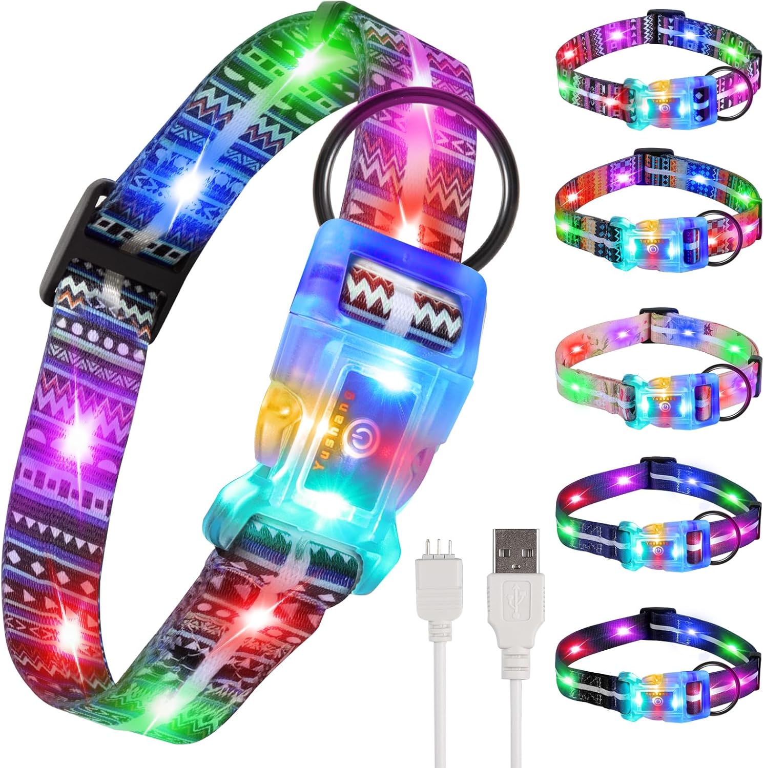 Light Up Dog Collar+LED Dog Leash,Rechargeable Waterproof LED Dog Collar Set,1.5m,3 Lighting Modes for Medium Large Dogs Walking at Night(1.5m Leash+10-25in Collar Can be Crop)