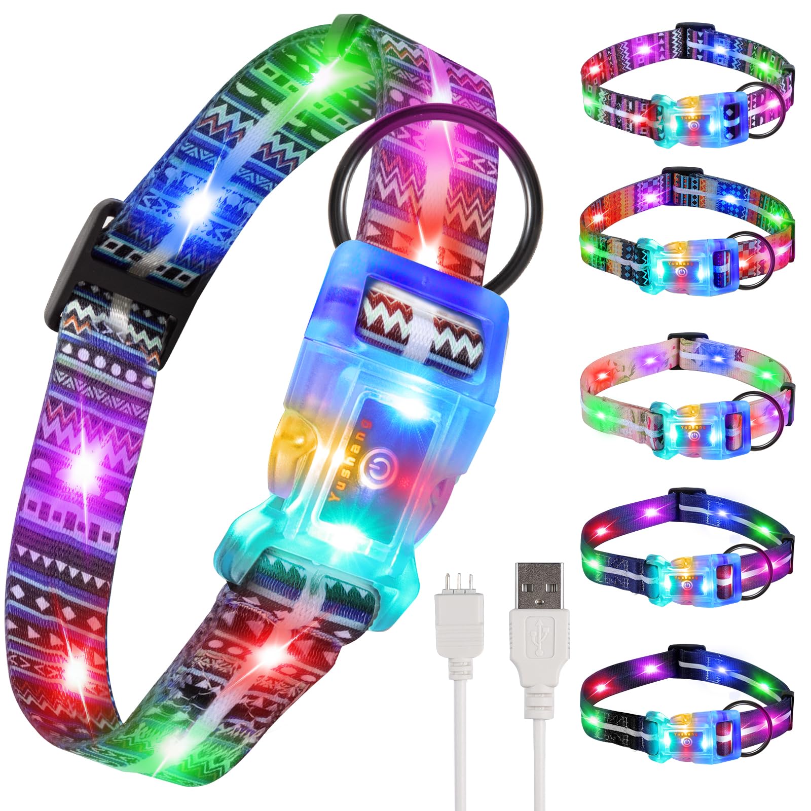 YUSHANG Light Up Dog Collars,LED Dog Collar Rechargeable Waterproof,2-in-1 Buckle Type Glow Collar for Medium Large Dogs.XL (Bohemian Blue
