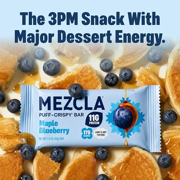 Mezcla Maple Blueberry Snack Bars, 11G Plant Based Pea Protein Treat, 12 Ct | Gluten Free - Vegan - Healthy Adult Snack Protein Bar - Rice Cake, Granola, Breakfast Bar Alternative - Light & Airy Texture 4