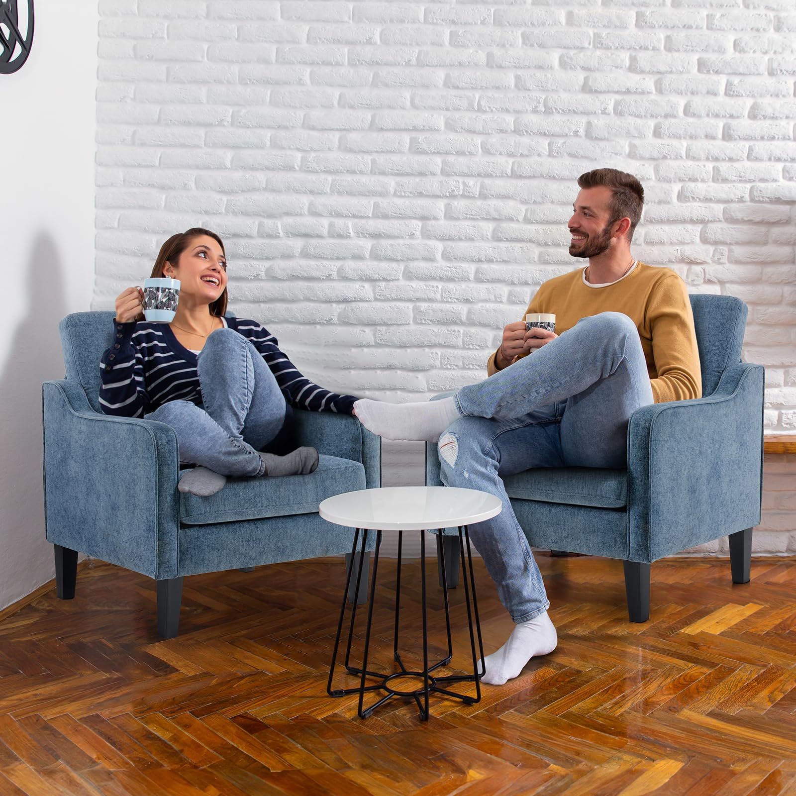 Bonnlo Sessel, Loungesessel aus Chenille, Polstersessel mit Armlehnen und Holzbeinen, Ohrensessel für Wohnzimmer,Schlafzimmer,Relaxsessel Fernsehsessel 76 x 78 x 84 cm,Komfort (2, blau)