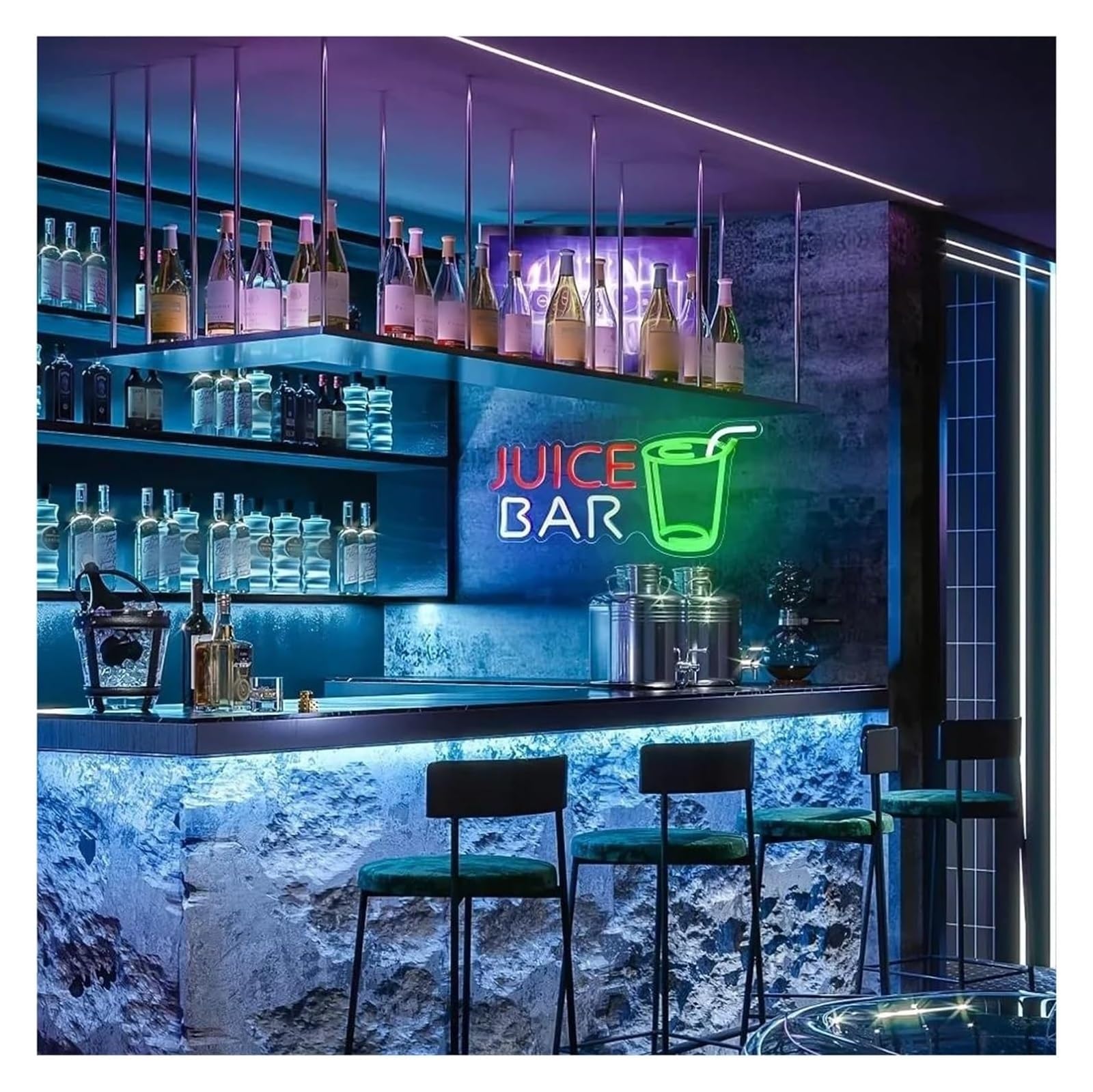 Lampe Néon BAR À JUS avec enseigne lumineuse néon, thé au lait, boissons aux fruits, veilleuse pour fête, café, magasin de