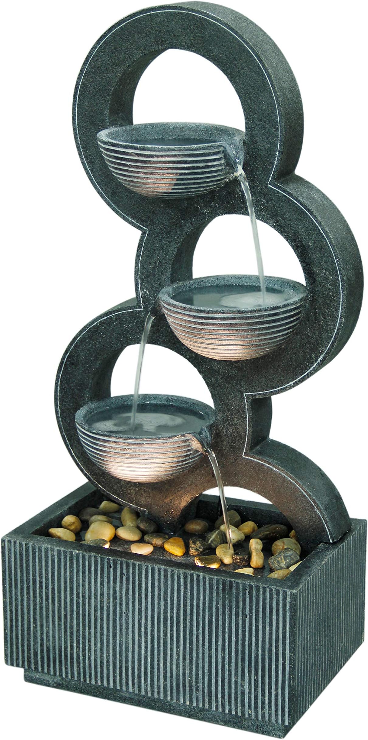 Dehner Garden Fountain Ring with LED Lighting, Stone Effect, Approx. 91 x 27 x 44 cm, Polyresin, Grey