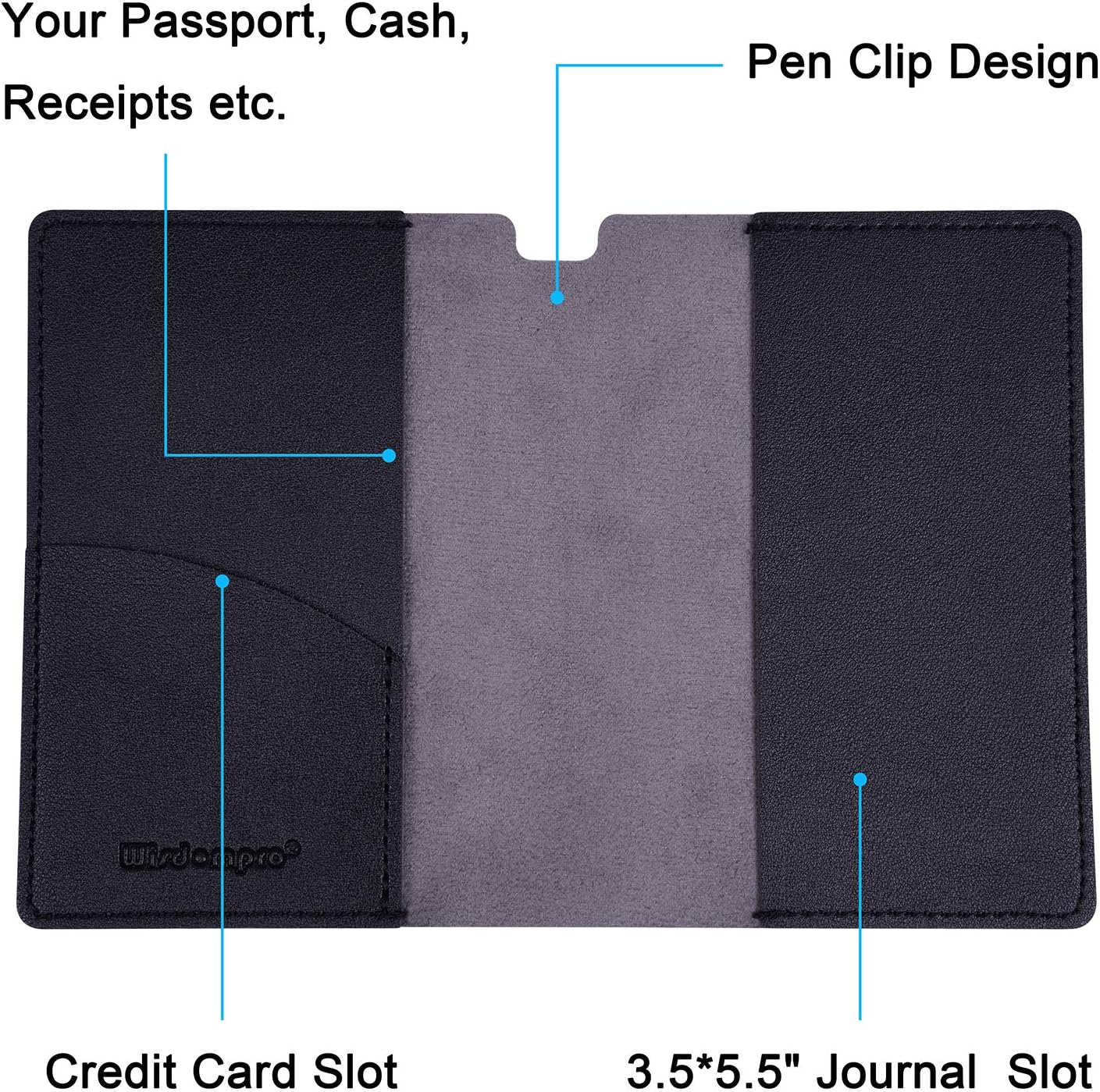 Wisdompro Journal Cover, 2 Pack PU Leather Notebook Cover for Field Notes, or other 3.5" x 5.5" Pocket Notebooks - Black - Image 5