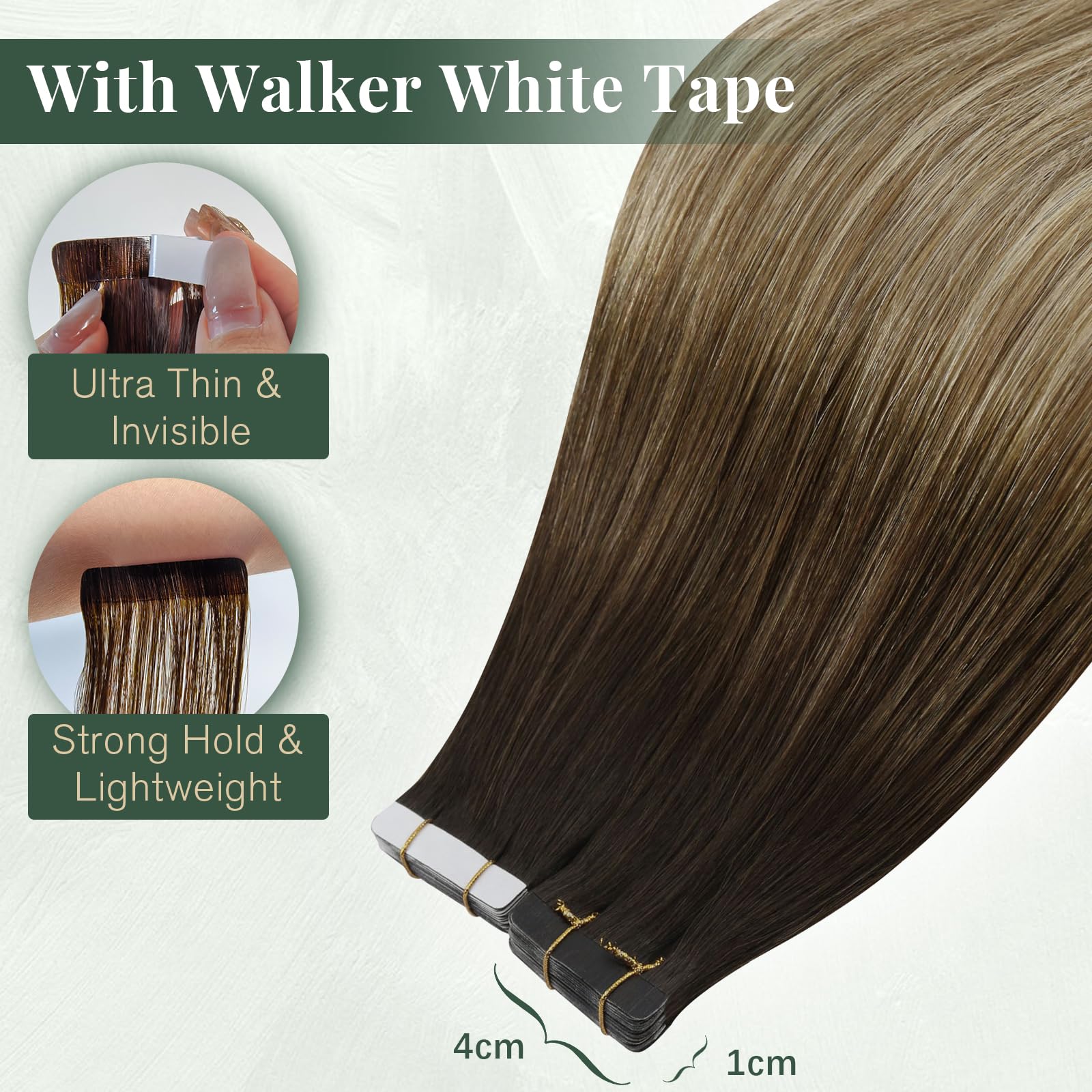 Ugeat Przedłużanie Włosów Taśma, Włosy Ludzkie, Balayage Brąz z Jasnym Blondem, 40 cm 20 sztuk 50g, Przedłużanie Włosów Tape in, Średniego Brązu, Remy Naturalne Proste