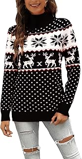Women's Ugly Christmas Sweaters Snowflake Reindeer Long Sleeve Holiday K...