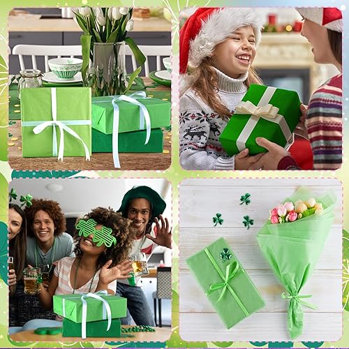 Miniatura 4 de PLULON 60 hojas de papel de seda verde a granel, hojas de papel de seda verde para bolsas de regalo para el día de San Patricio, envoltura de