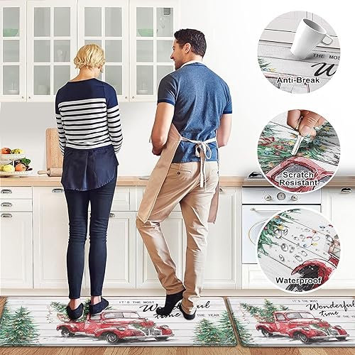 Miniatura 4 de Collive Juego de 2 tapetes de cocina acolchados antifatiga, antideslizantes, impermeables, para el piso, cómodo, resistente, para cocina,
