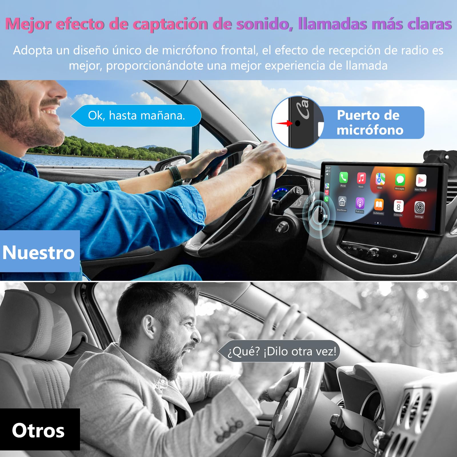 Carpuride W903 Carplay y Android Auto inalámbricos Portátiles con Cámara para Salpicadero 4K - Pantalla IPS HD de 9,3", Grabación en Bucle, Bluetooth, Mirror Link, GPS, Siri, Montaje en Salpicadero