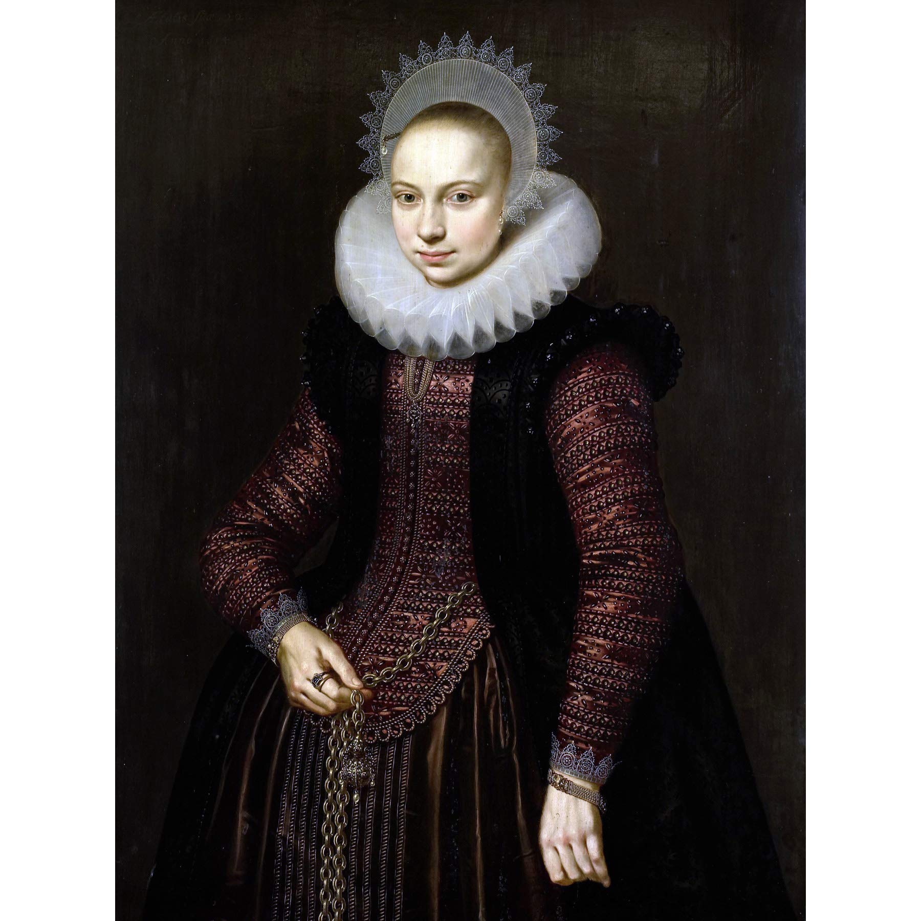 Artery8 Van Der Voort Portrait Girl Chain Painting Premium Wall Art Canvas Print 18X24 Inch