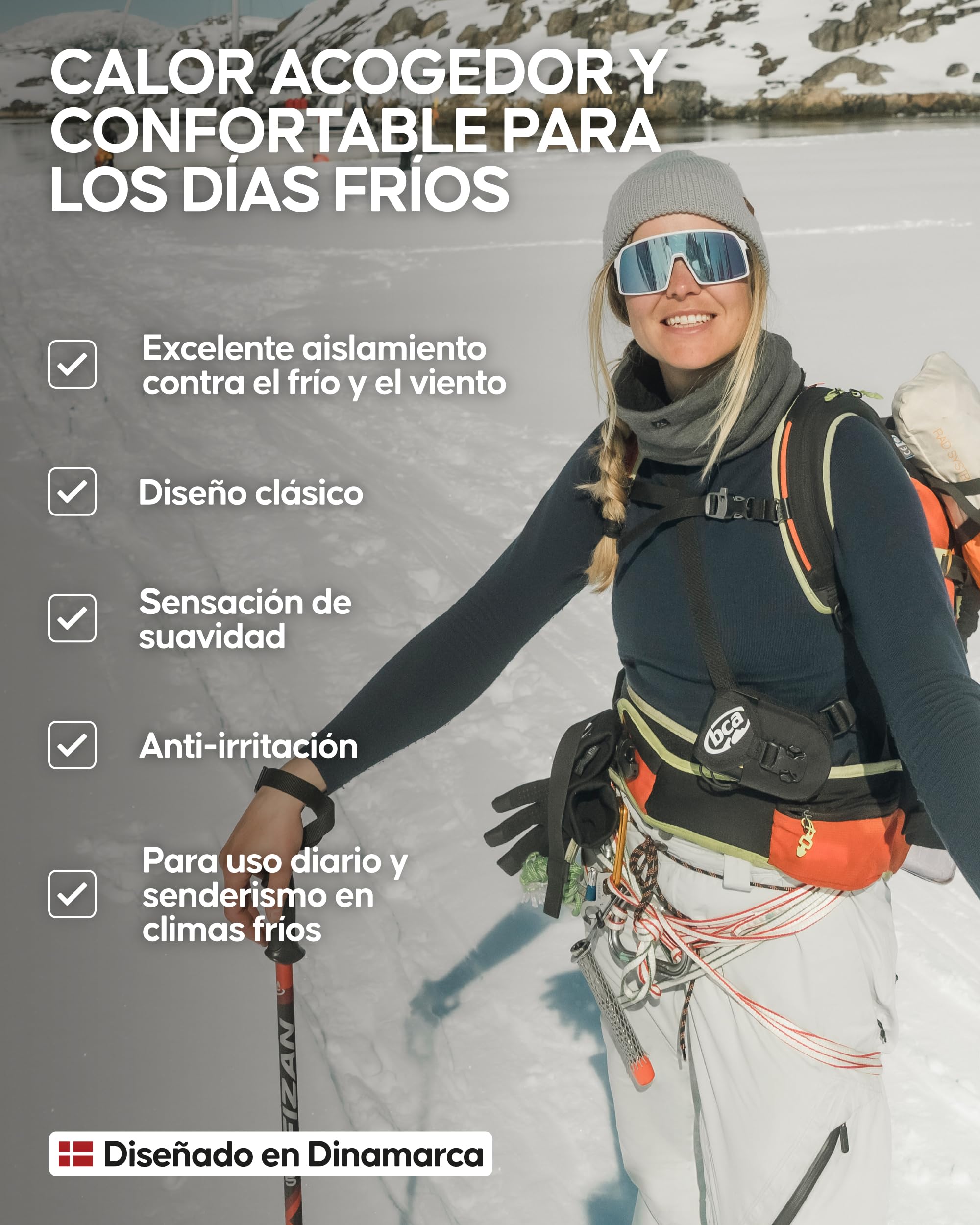 DANISH ENDURANCE Gorro Lana Merino Hombre con Forro Polar, Gorro de Punto, Gorro Invierno Hombre y Mujer