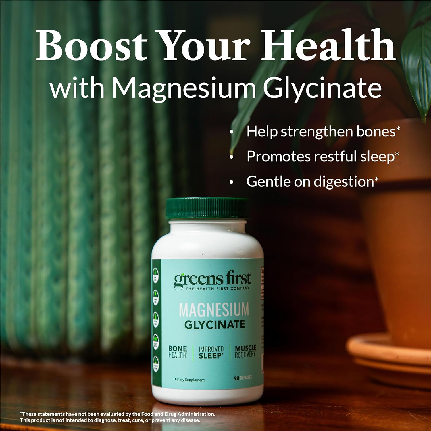 Greens First Magnesium Glycinate Supplement - May Support Heart Health, Muscle Health, and Support Metabolism - Better Absorption Rate - 90 Vegetable Capsules