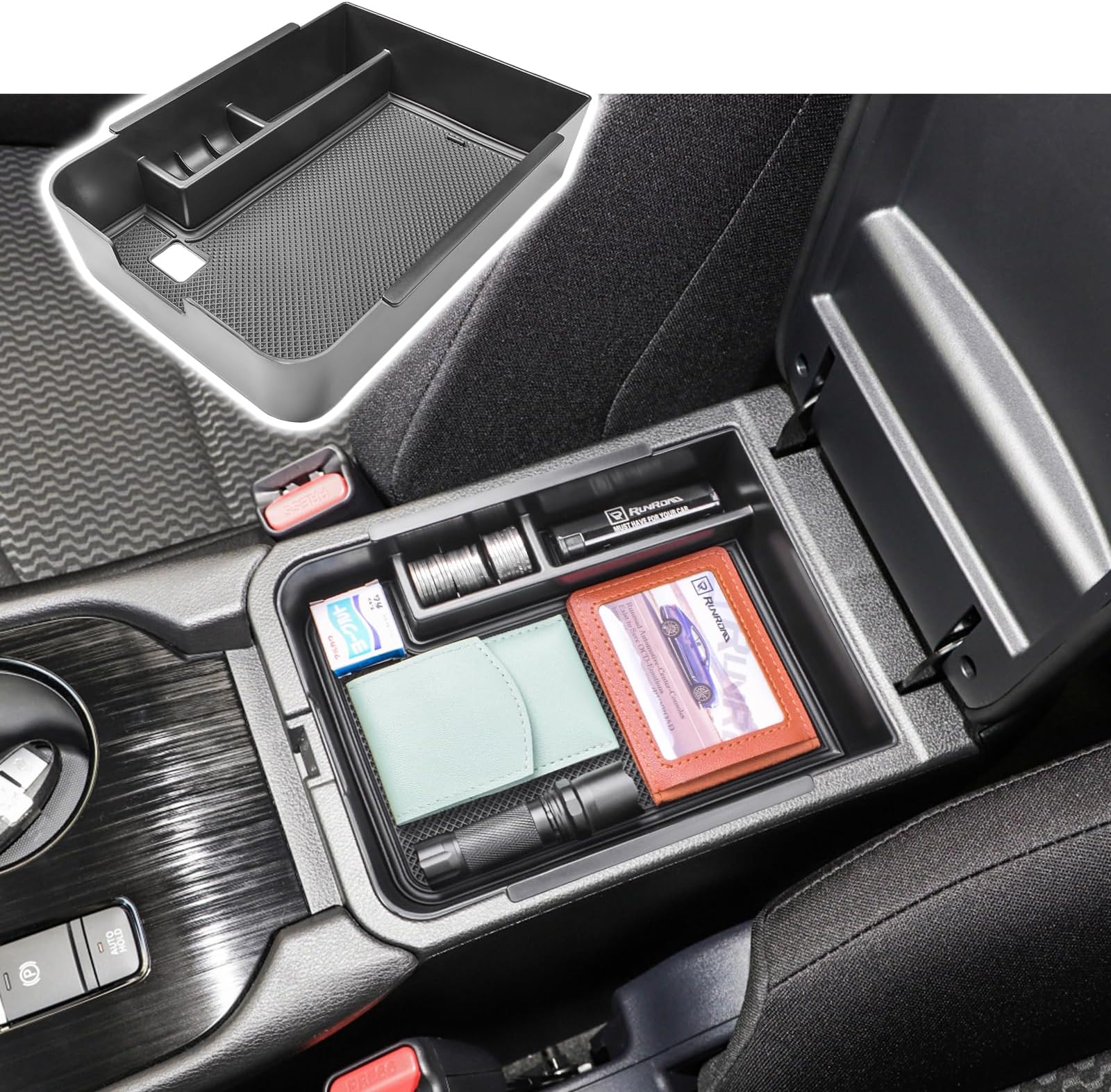 RUNROAD Center Console Organizer Compatible with Nissan Sentra 2020 2021 2022 Accessories, Armrest Tray Secondary Storage Box Coin Holder Console Organizer, Black