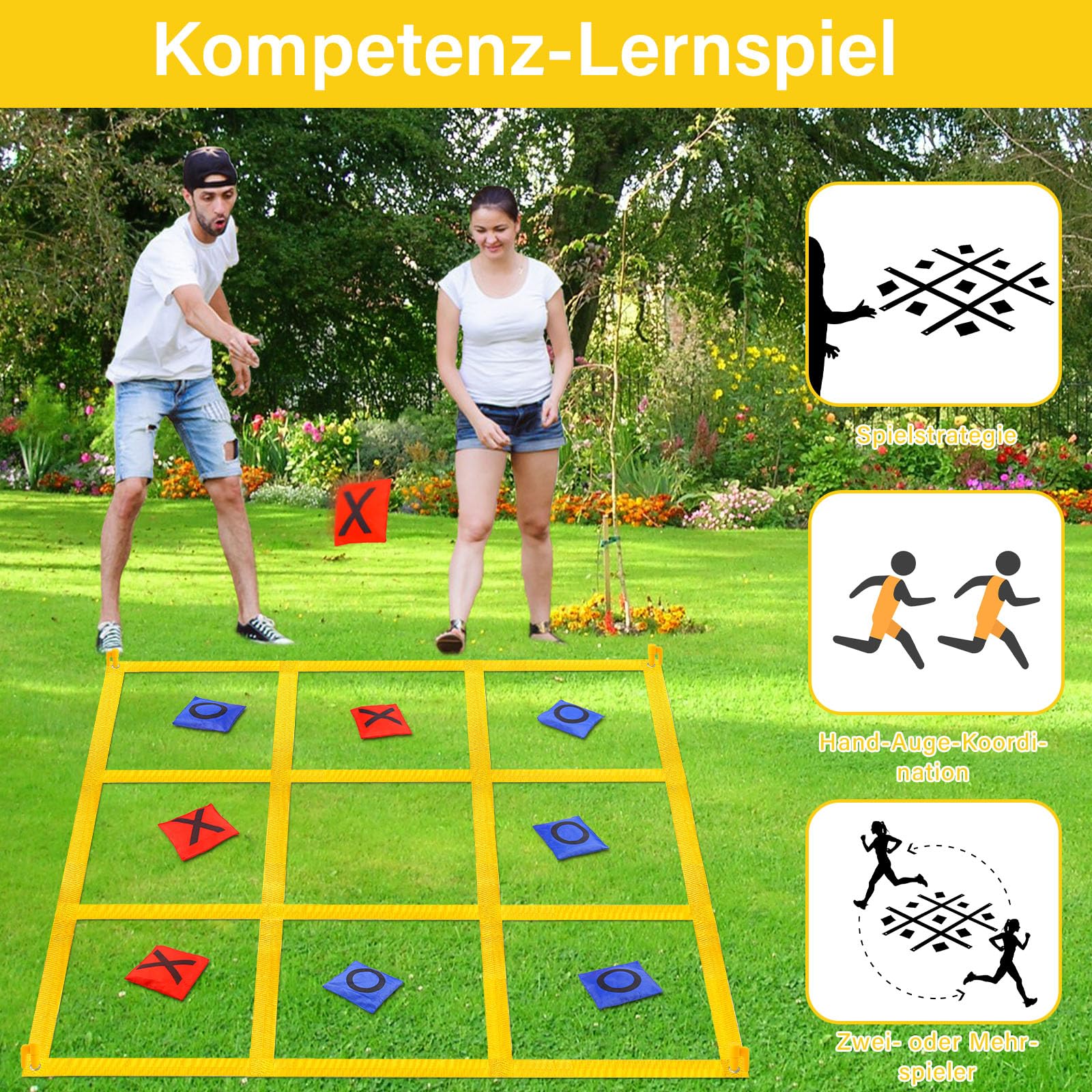 Jeux d'extérieur géants Tic Tac Toe pour Enfants, Adultes et familles, Jeu de Lancer de Sacs de fèves Tic Tac Toe Portable avec 10 Sacs de fèves