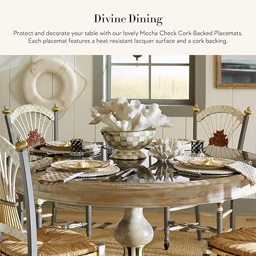 Miniatura 2 de MACKENZIE-CHILDS Juego de 4 manteles individuales con parte trasera de corcho, manteles de mesa de acabado duro, cuadros marrón y blanco moca
