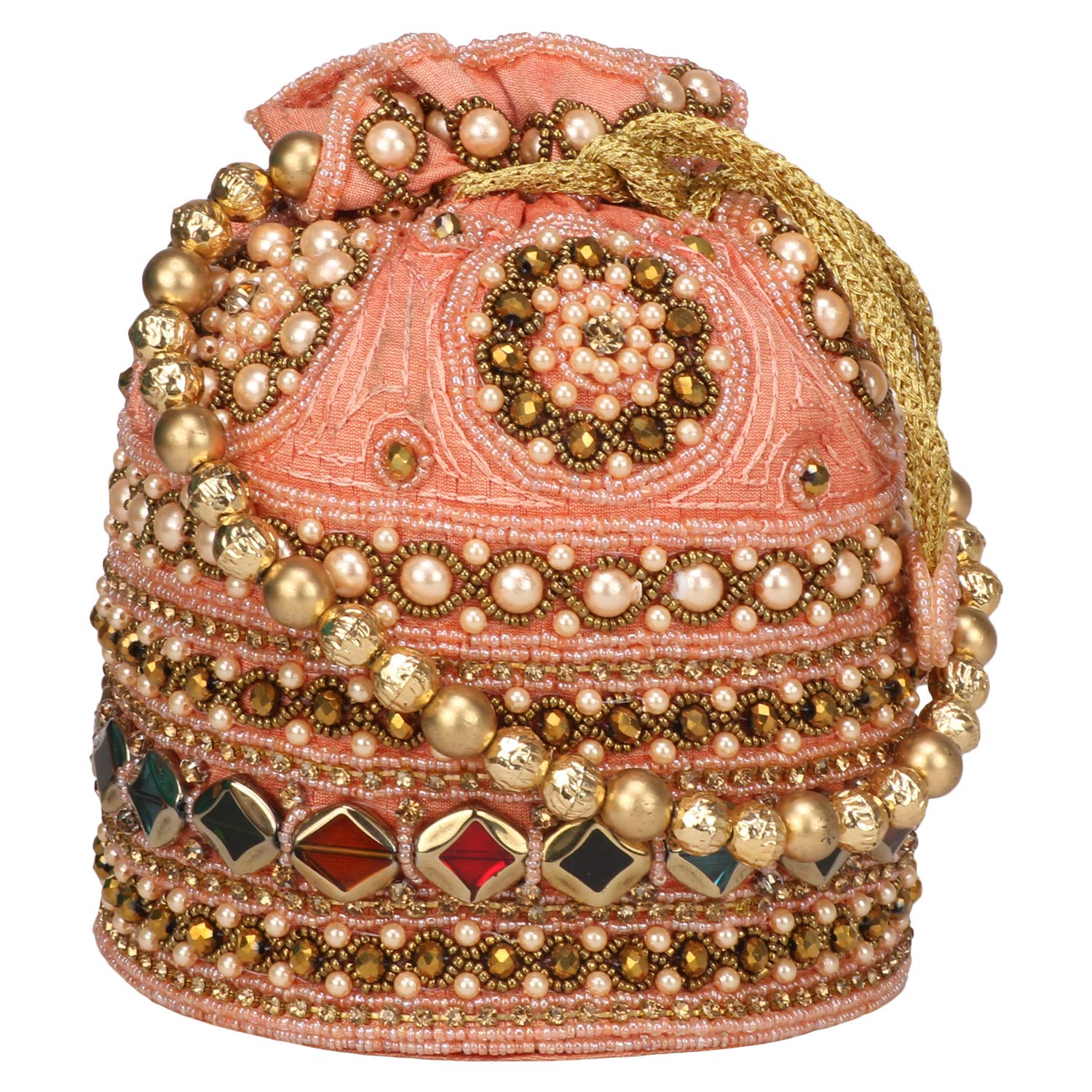 Suman EnterprisesIndian Ethnic Clutch Silk Potli Batwa Pouch Bag with Beadwork Gift For Women (Pink-2)