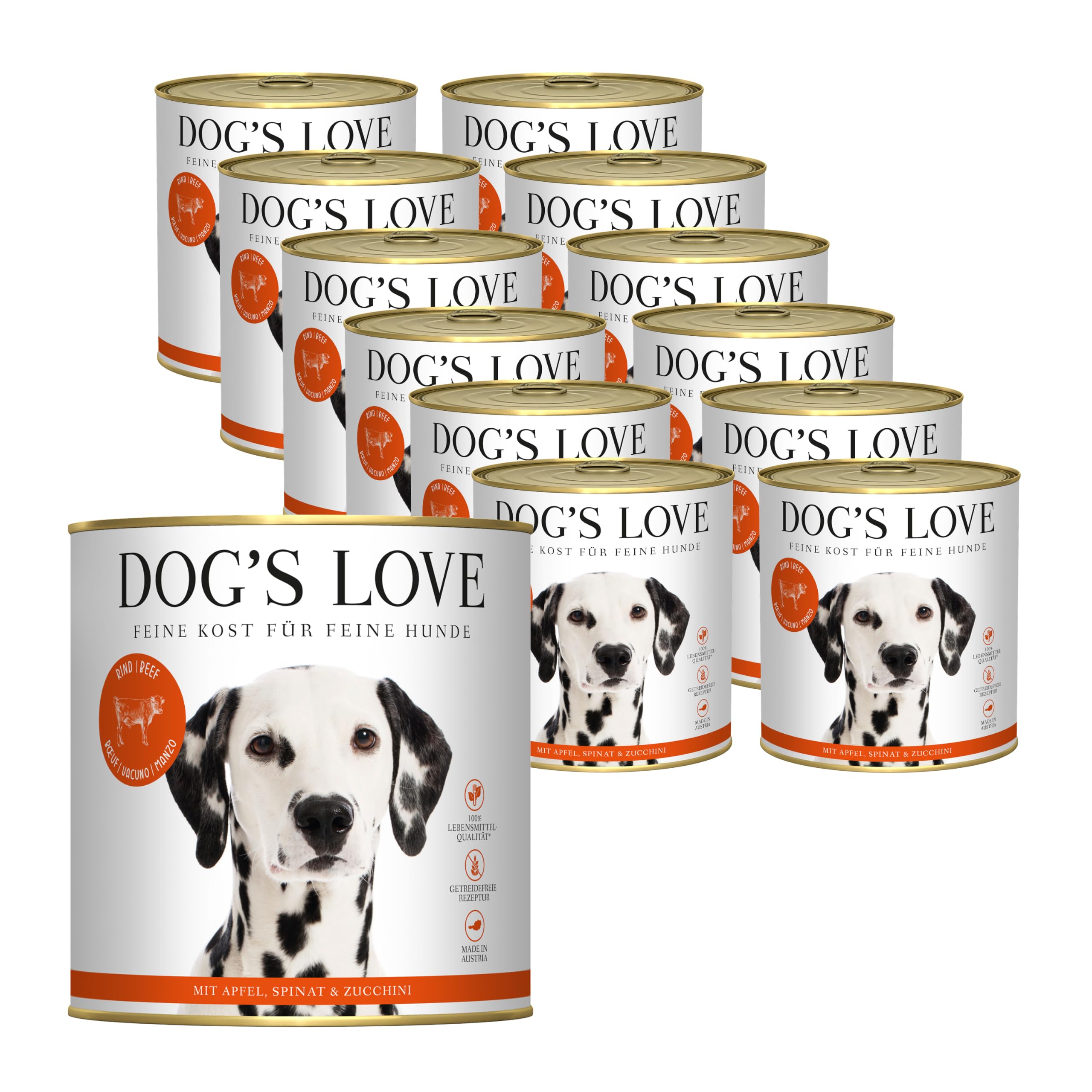 DOG'S LOVE Hunde-Nassfutter Rind 12 x 800g | ohne Getreide & Zucker