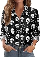 Vista 24 de Zeagoo Camisas con botones para mujer elegantes con estampado floral de manga larga blusa casual de negocios tops de trabajo