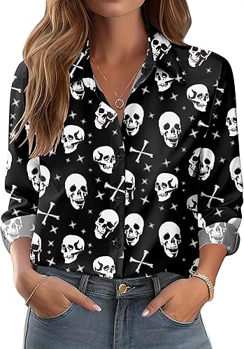 Miniatura 24 de Zeagoo Camisas con botones para mujer elegantes con estampado floral de manga larga blusa casual de negocios tops de trabajo