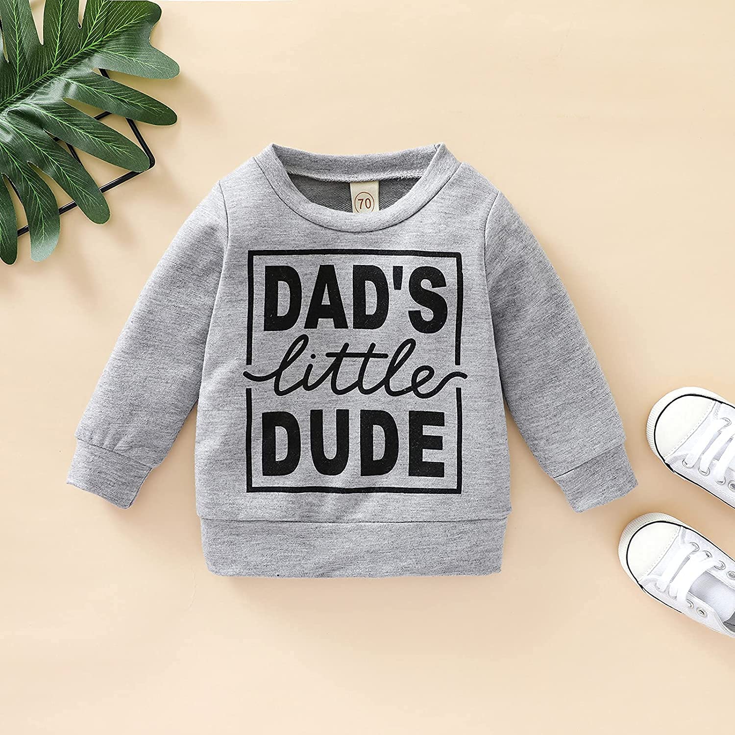 Newborn Infant Baby Boy Dad's Little Dude Sweatshirt Long Sleeve Pullover Sweater Shirts Tops Casual Cute Fall Clothes (DAD Gray,6-12 Months)