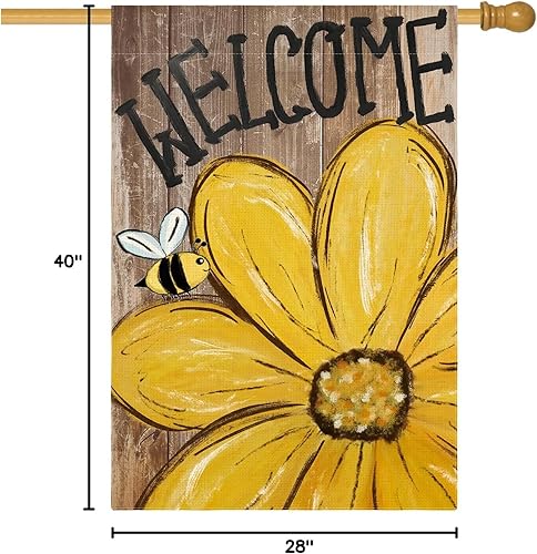 Miniatura 8 de AVOIN colorlife Bandera para casa de primavera y verano de 28 x 40 pulgadas, doble cara exterior, bandera de grano de madera de bienvenida para