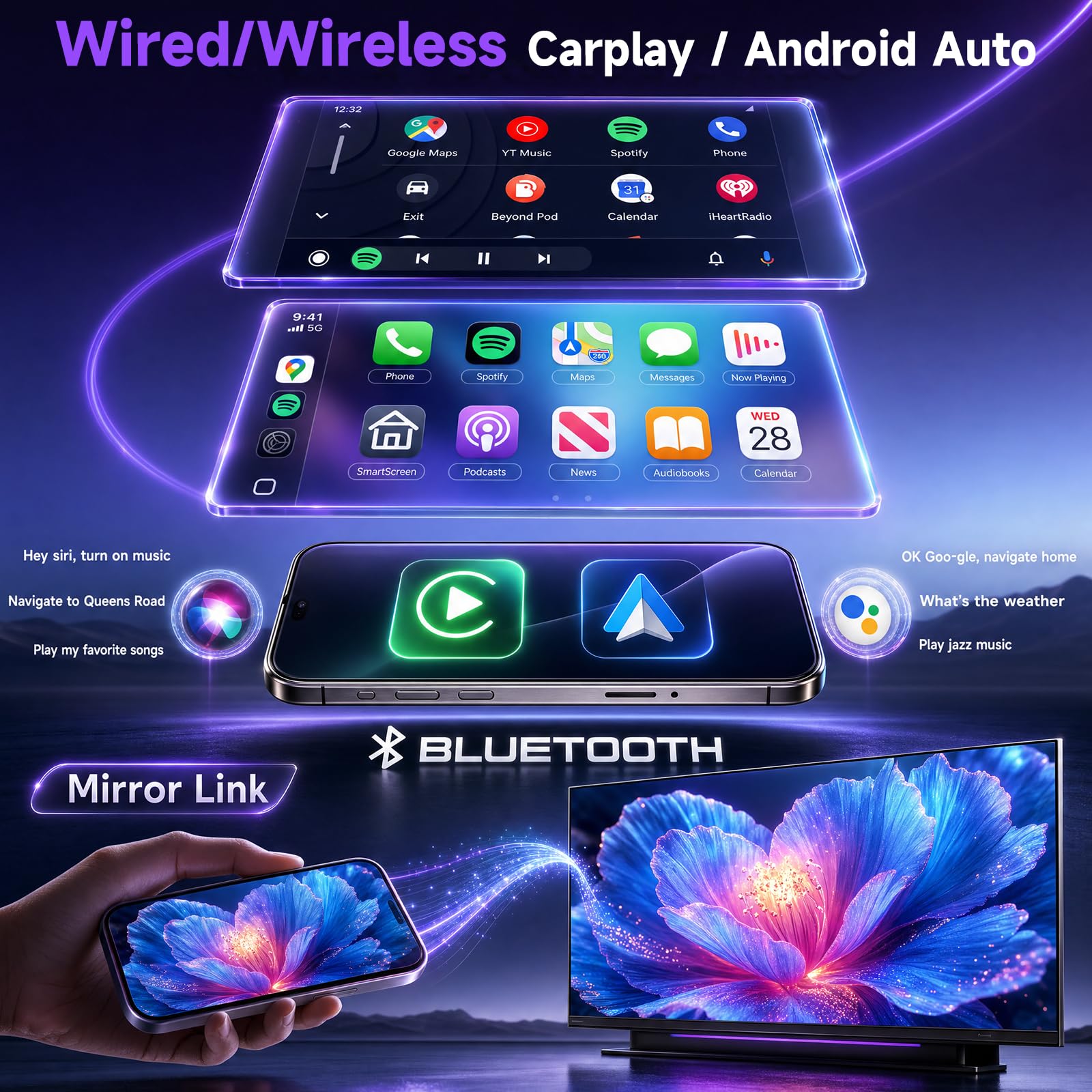 Hodozzy Autoradio DAB 1 DIN con CarPlay e Android Auto Wireless, AM/FM