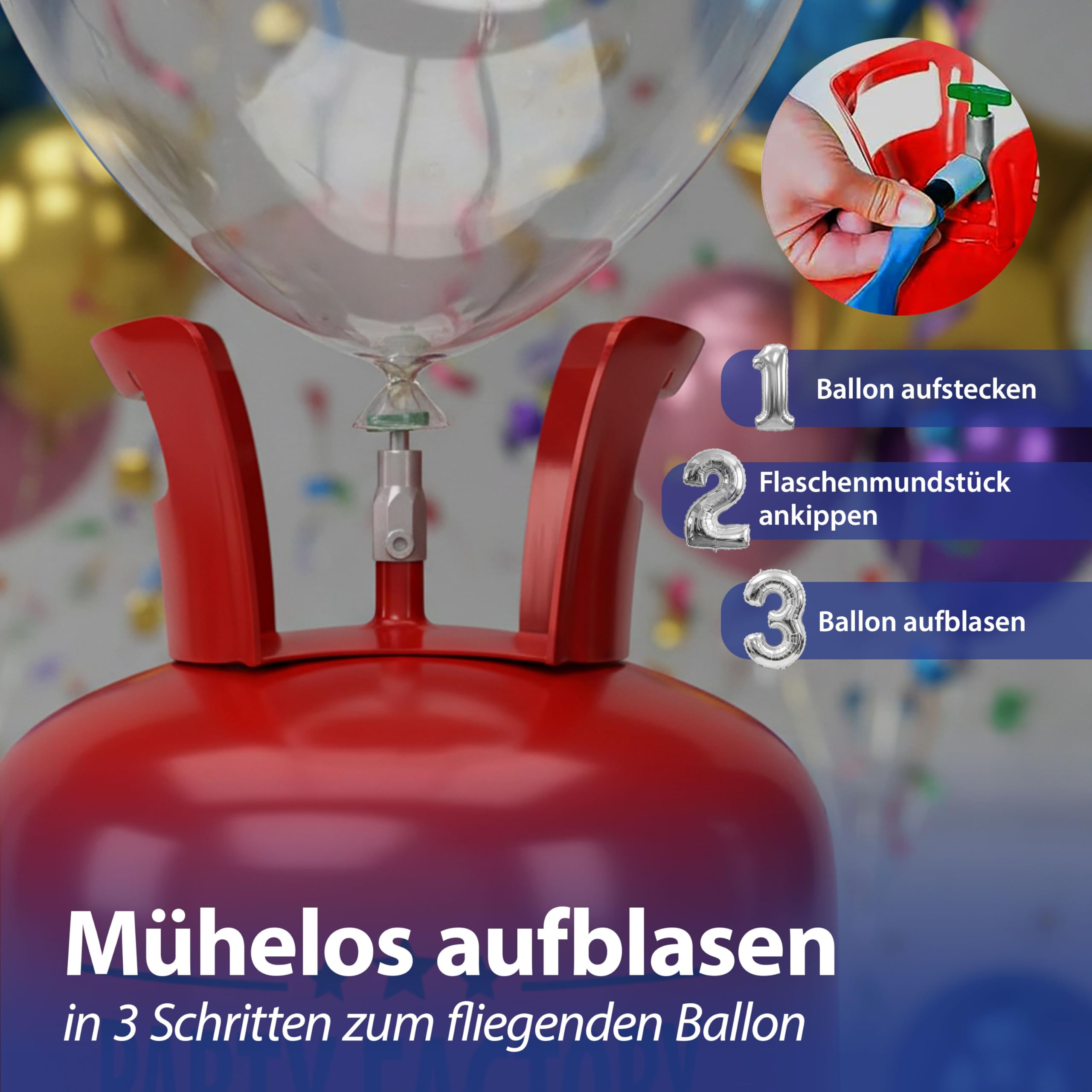 Helium Ballongas für ca.30 Ballons | Heliumflasche Gasfüllung | Luftballons | Party Factory Heliumgas fürHochzeit (1 x Ballongas 30)