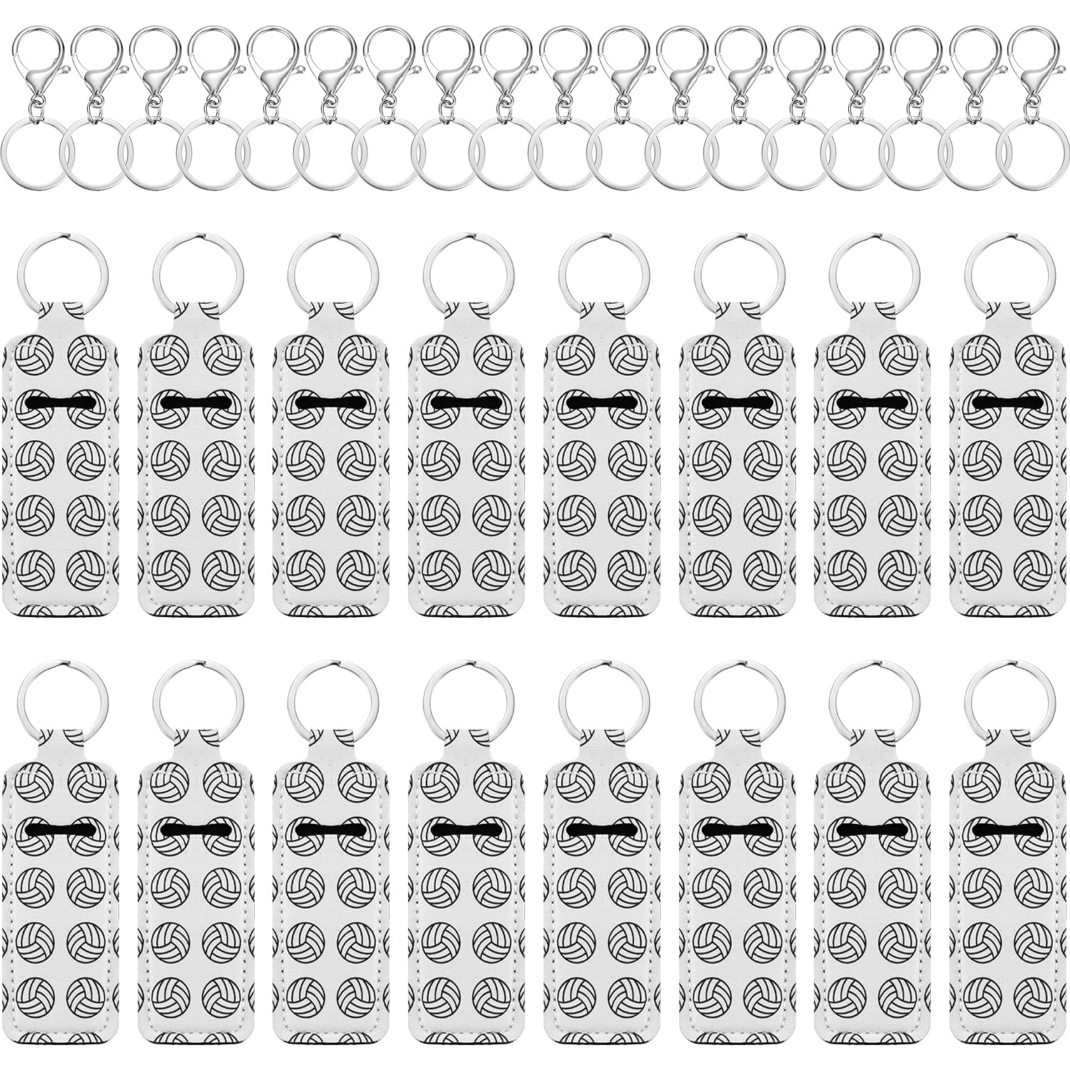 Patelai 16 Pcs Volleyball Lipstick Holder Keychains Balm Holder Lanyard Pouch with Clip for Volleyball Sport Party Favor(Sliver)