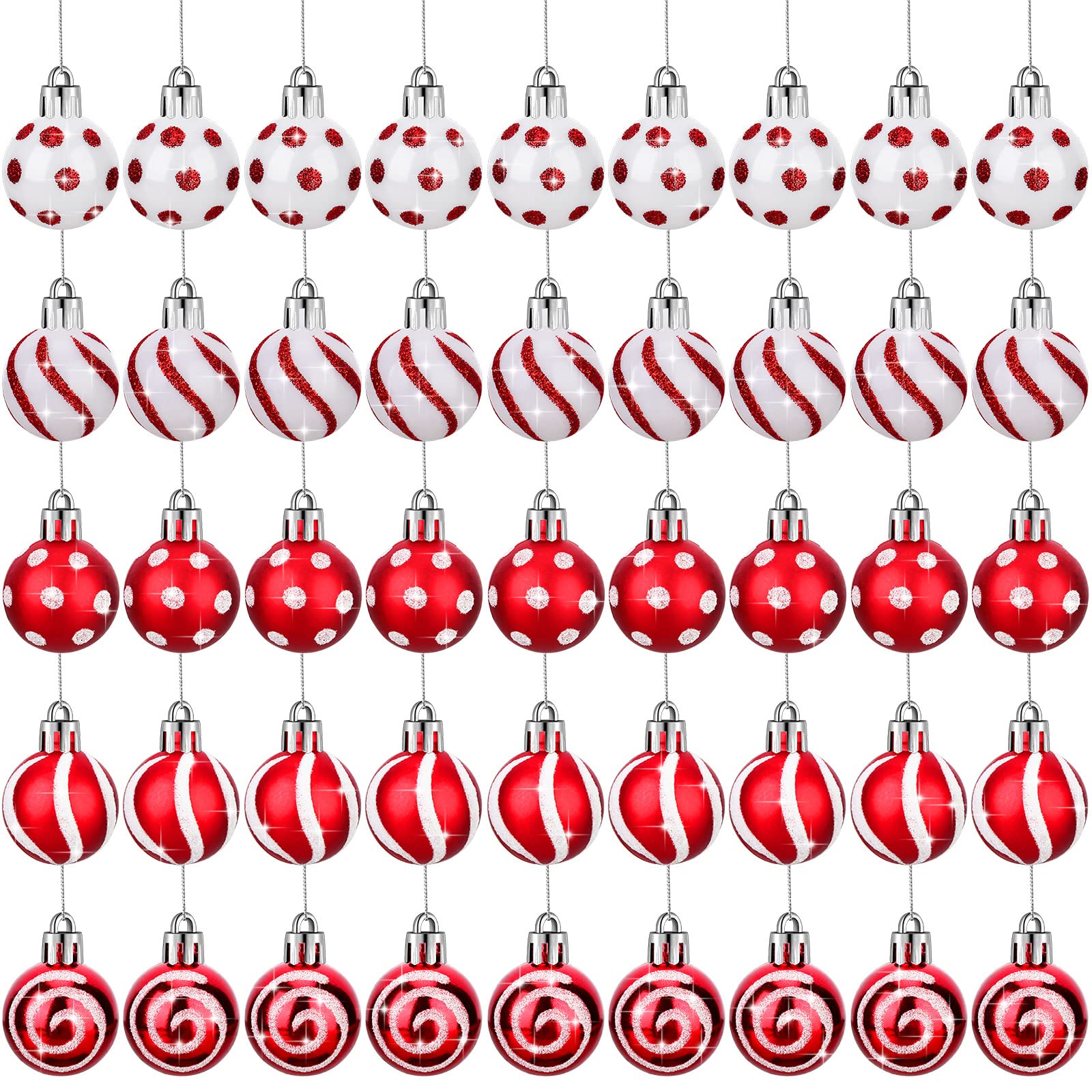50 Pcs Christmas Balls Ornaments Mini Hanging Christmas Tree Decorations Red and White Christmas Balls Xmas Decorative Ornaments with Loop for Holiday Wedding Party, 1.18 Inches