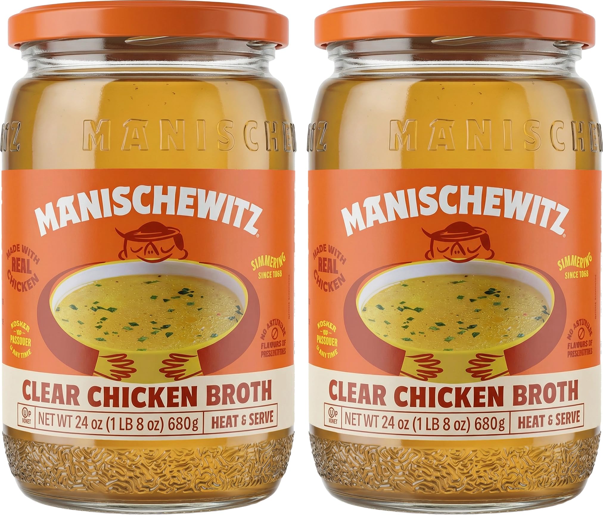 Manischewitz Clear Chicken Broth, 24 oz (2 Pack) | Authentic Homemade Taste Chicken Stock | NO Artificial Flavors, Preservatives | Premium Soup Base | Ready to Serve
