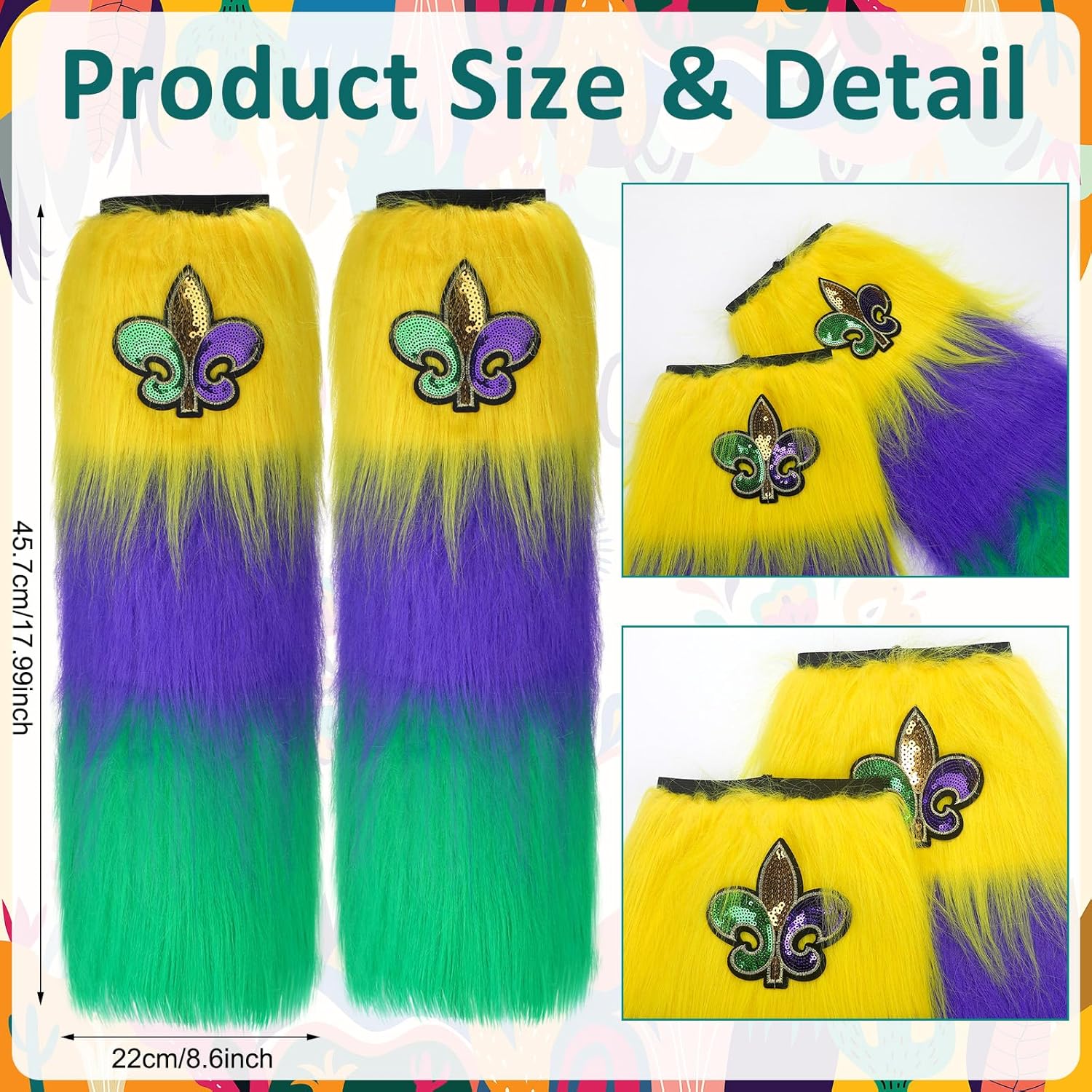 Mardi Gras Leg Warmers Set Mardi Gras Outfit Accessories with Sequin Lily Pattern Masquerade Accessories Holiday Party Costume Supplies Unisex - Image 2
