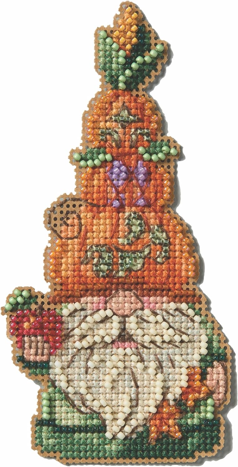 Mill Hill Harvest Pumpkin Gnome Counted Cross Stitch Ornament Kit 2025 Jim Shore Collection JS202515, 3 x 5 inches, Multi
