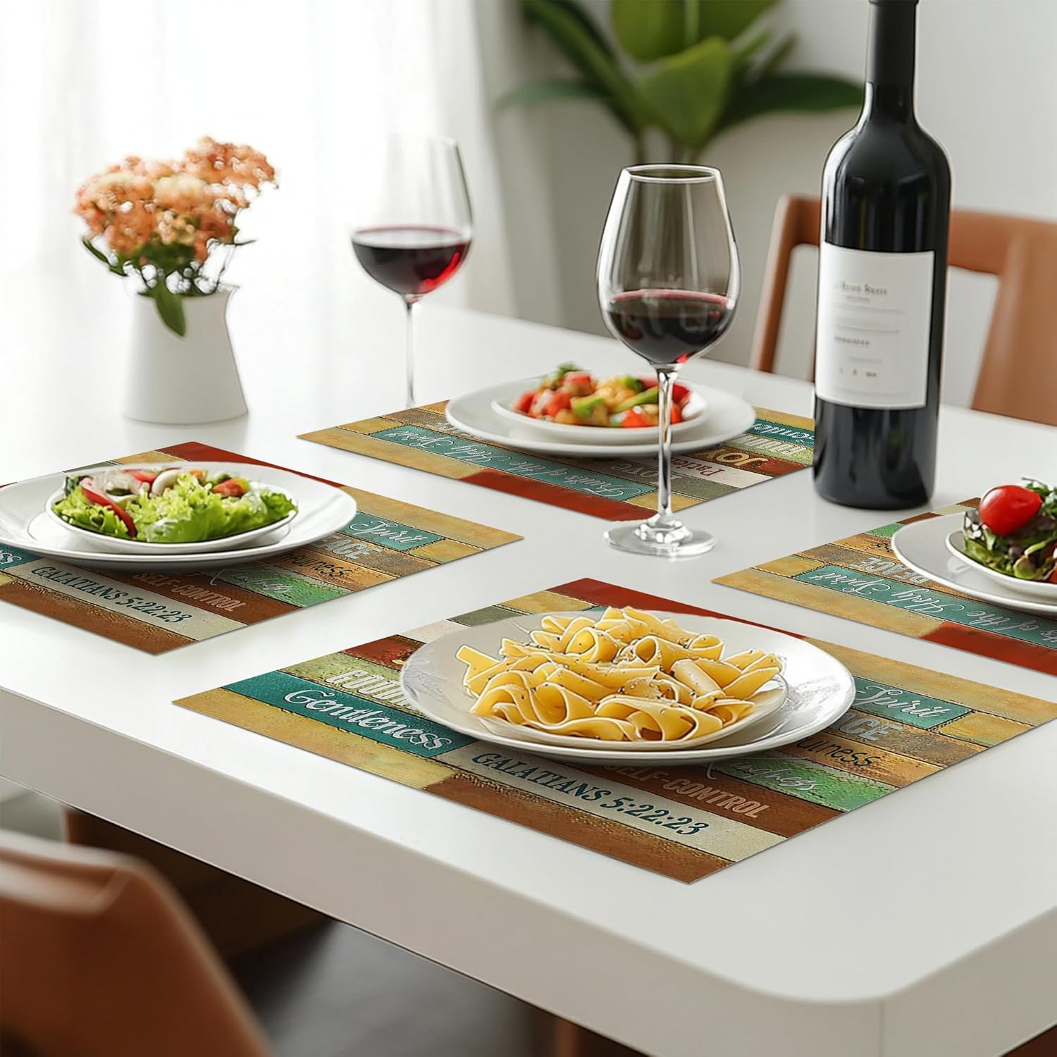 Fruit Placemats Set of 6, Fruits of Spirit Place Mats, Wipeable Washable Table Mat for Kitchen Dining Home Decor Linen Plate Mat 18x12 Inch