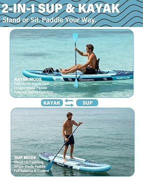 TIGERXBANG Inflatable Stand Up Paddle Board, SUP Board with Seat 11'x34 x6 Wide Paddleboard for Adults & Youth - All Skill Levels