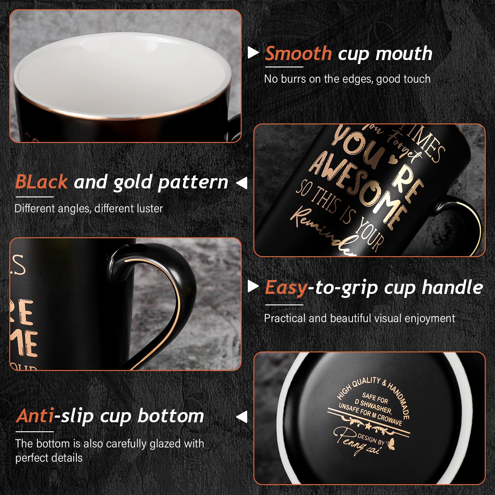 Regalos de agradecimiento para hombres, Sometimes You Forget You're Awesome - Taza inspiradora de cerámica negra única de 14 onzas con impresión dorada, regalos divertidos para novio, marido, él, en