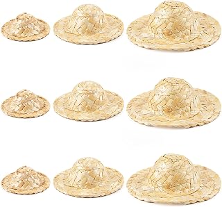 AUEAR, 9 Pack Straw Mini Hat Cute Knitting Cap Dress Hat for Mini House Decoration 3 Sizes