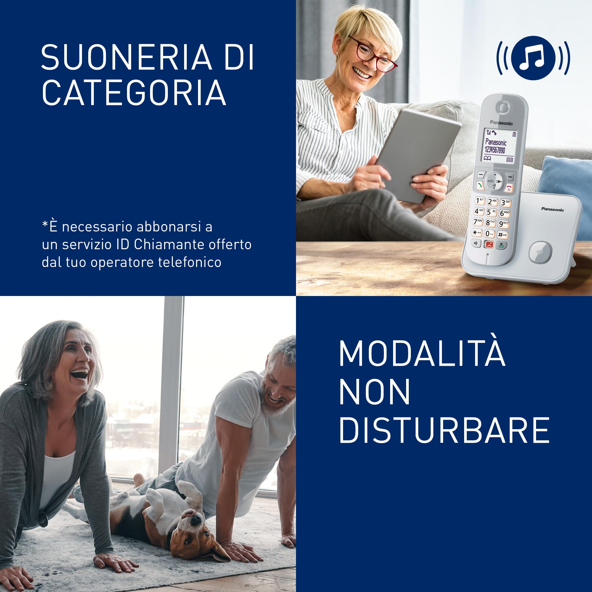 Panasonic KX-TG6851JTS Telefono Cordless Digitale, Unità Base e Ricevitore Singolo, ID Chiamante, Blocco Chiamate Indesiderate, Suoneria Categoria, Display LCD, Tastiera Illuminata, Argentato