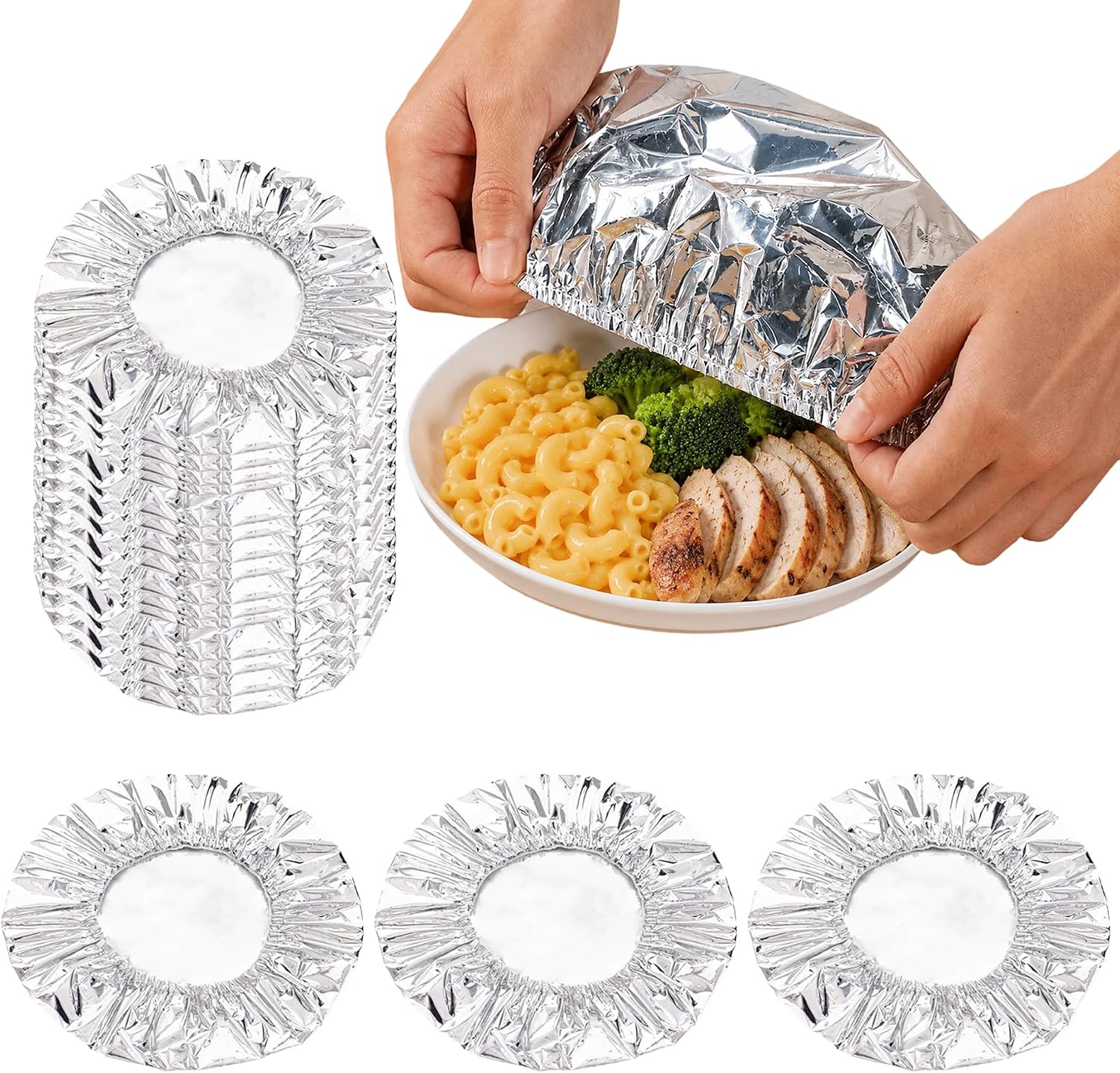 30Pcs Reusable Aluminum Foil Food Covers - Elastic Heat Retaining Food Insulation Covers, Aluminum Foil Shield Lids for Plates, Bowls